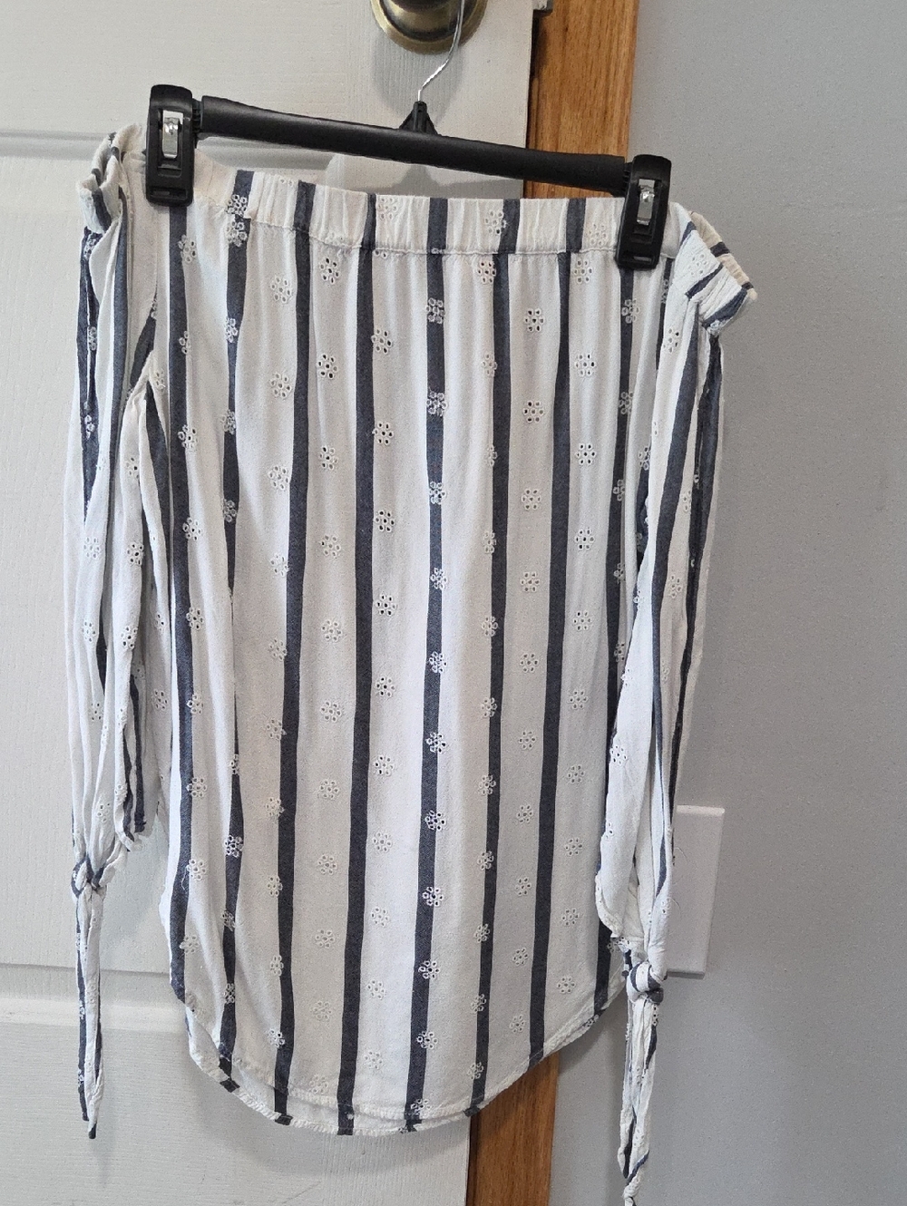 SO White and Navy Striped Off-Shoulder Skirt